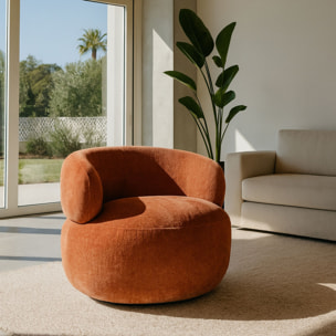 Fauteuil pivotant en velours texturé terracotta GLOVE