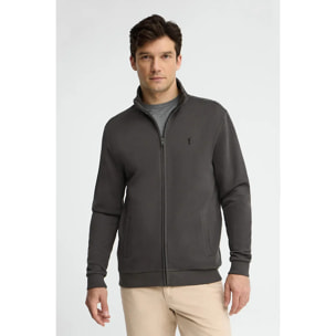 Felpa grigio scuro con collo alto, cerniera completa e ricamo Rigby Go