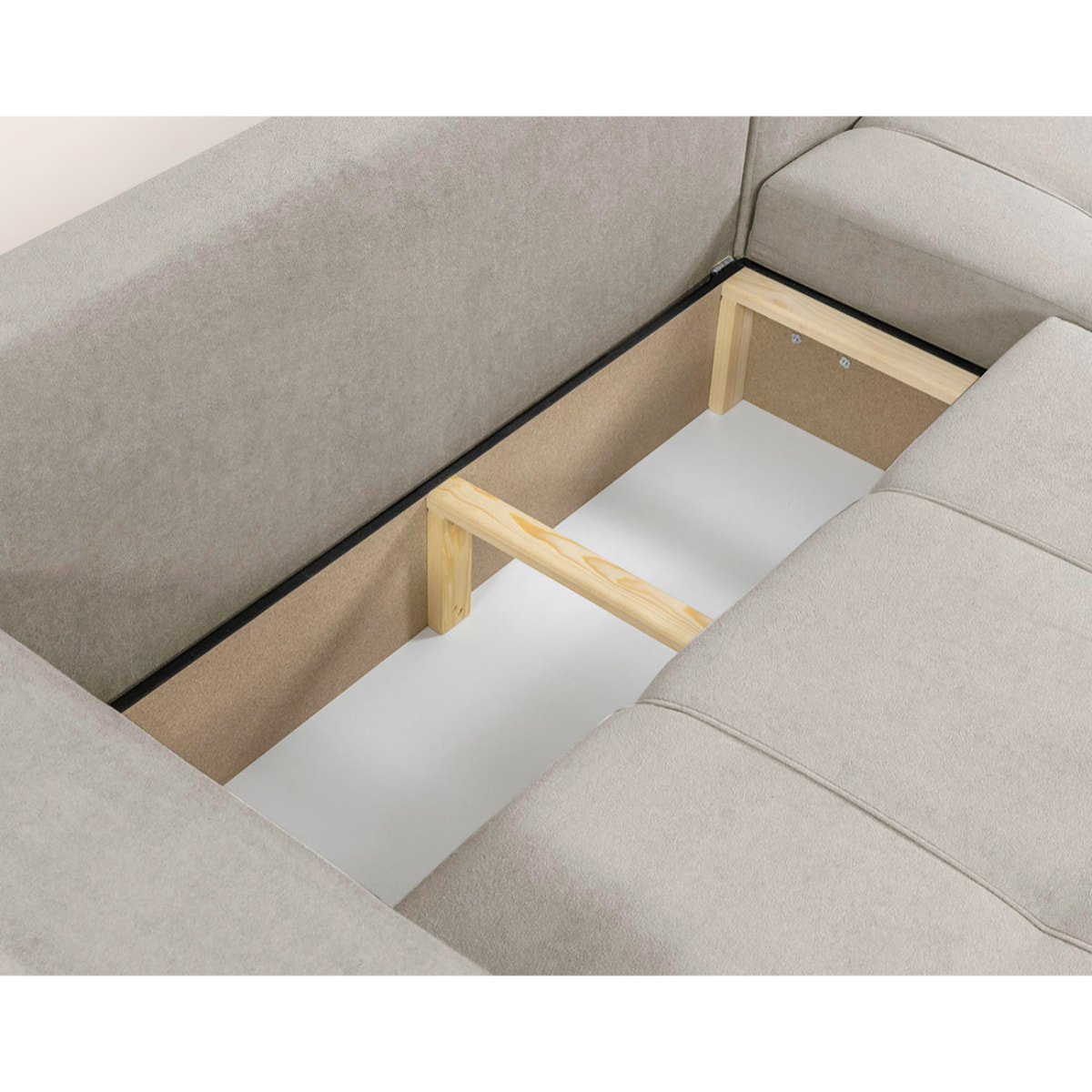 Nicole - canapé d'angle réversible 4 places convertible avec coffre en tissu - Taupe