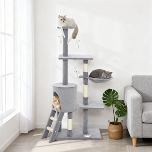 Arbre à chat multi-équipement griffoirs plateformes niche échelle hamac jouets gris