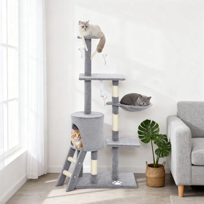Arbre à chat multi-équipement griffoirs plateformes niche échelle hamac jouets gris
