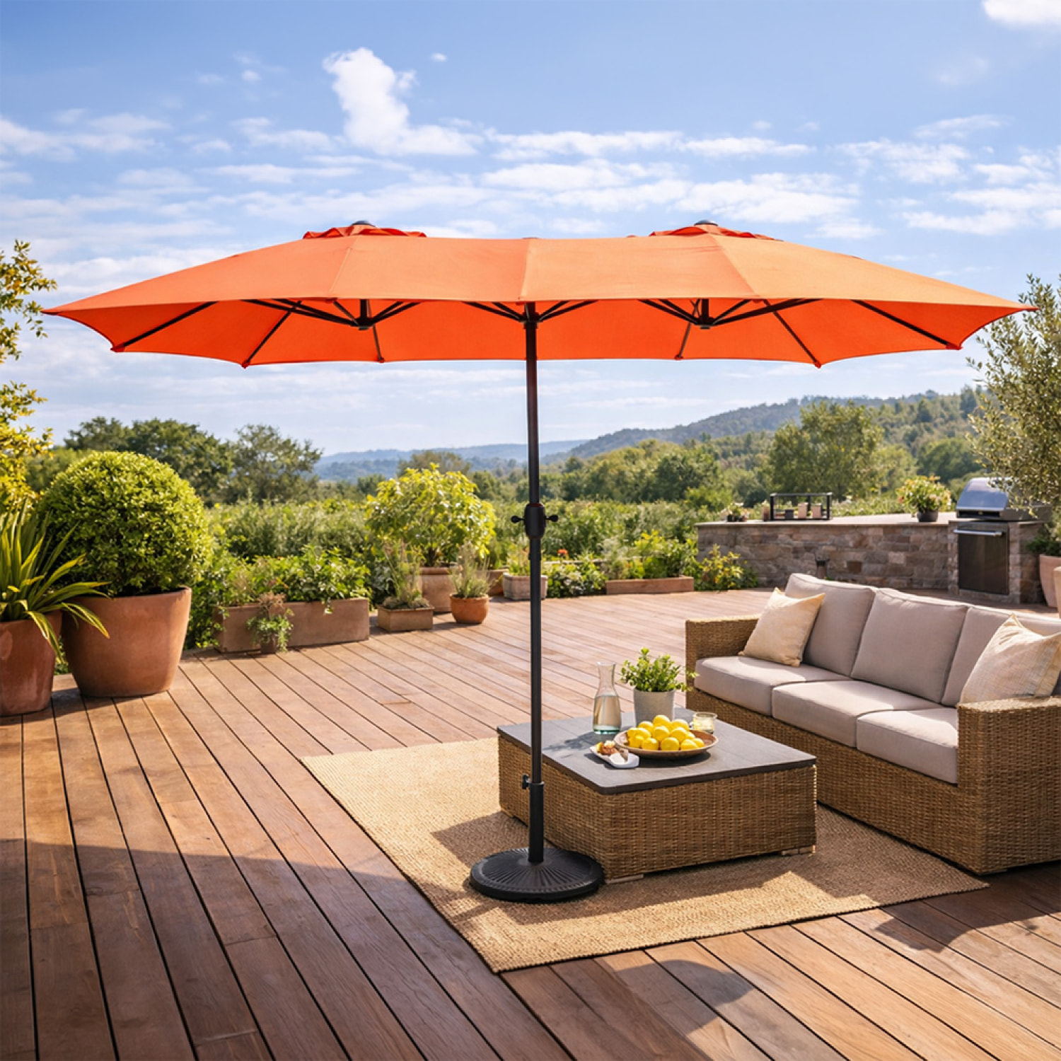 Parasol rectangulaire double 2,7x4,6m terracotta CABIATE