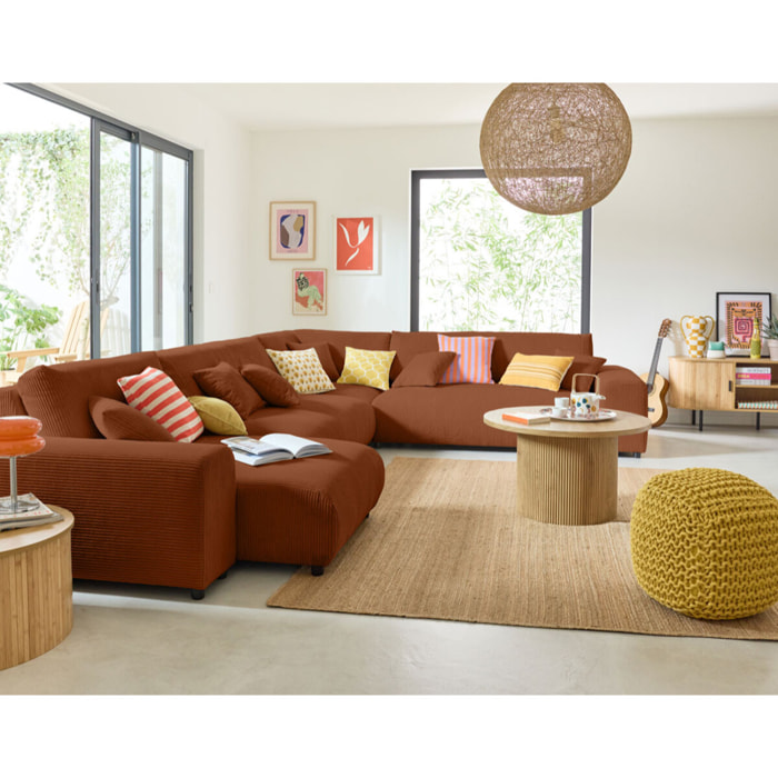Garance - module d'assise 3 places sans accoudoirs - en velours côtelé - Terracotta