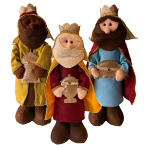 Set de los 3 reyes magos decorativos navideños de h.40cm - con base estable, figuras en poliéster