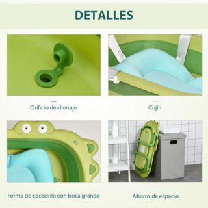 Bañera Plegable para Bebé 0-3 Años 50L con Cojín Incluido 80x53,9x20,8 cm Verde