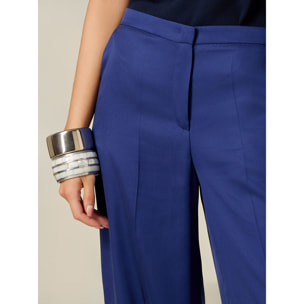 Oltre - Pantaloni palazzo in raso di lyocell - Blu