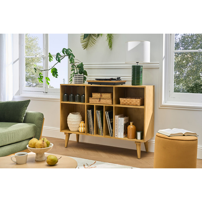 Buffet ouvert meuble de rangement bouteilles ou vinyles en bois manguier massif L120 cm ISIDRO