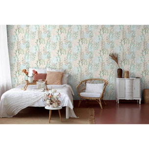 Papier peint feuillage aquarelle vert pastel