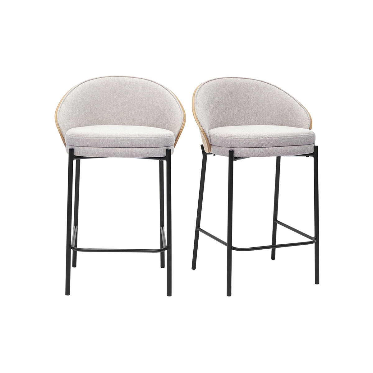 Tabourets de bar en tissu effet velours texturé beige, bois foncé et métal H65 cm (lot de 2) TUCSON