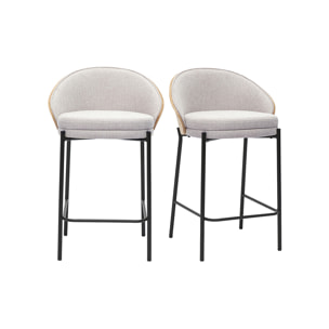Tabourets de bar en tissu effet velours texturé beige, bois foncé et métal H65 cm (lot de 2) TUCSON