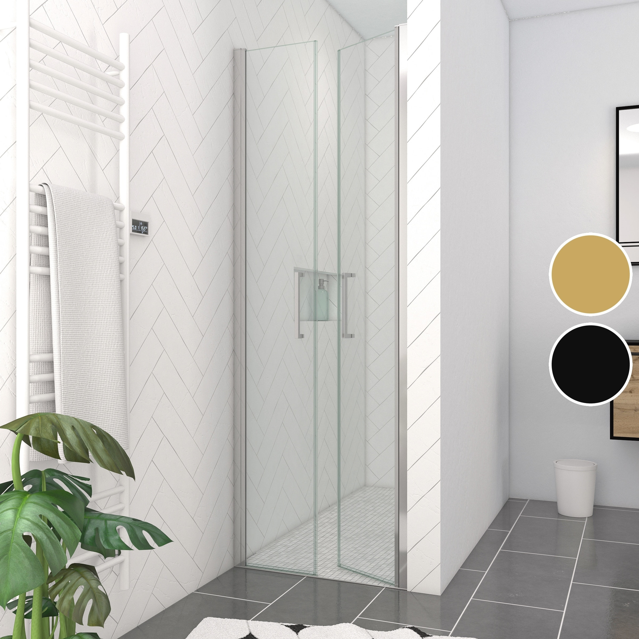 Porte de Douche Double Battant 70x200cm - Verre Trempé Transparent 6mm - Profil Chromé