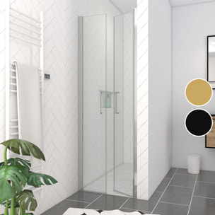 Porte de Douche Double Battant 70x200cm - Verre Trempé Transparent 6mm - Profil Chromé