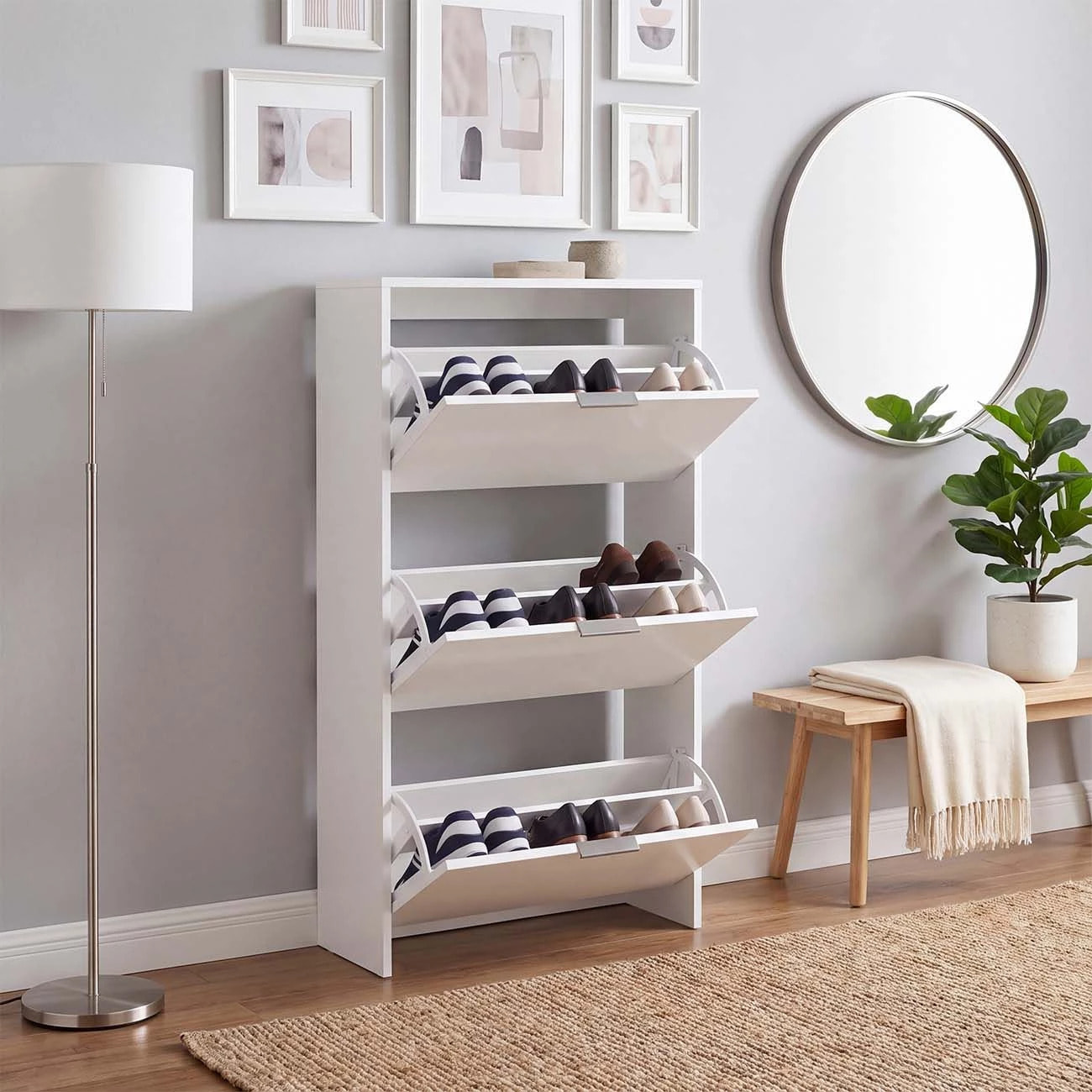Zapatero de 3 puertas abatibles en blanco artik 60x113 cm Remi Blanco Artik (Blanco Mate)