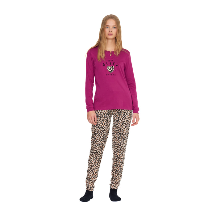 Pigiama donna sleep in caldo cotone con collo due bottoni Noidinotte