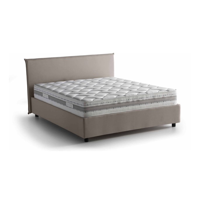 Letto matrimoniale Ariadni, Letto contenitore con rivestimento in tessuto, 100% Made in Italy, Apertura frontale, con materasso Cm 160x200 incluso, Tortora