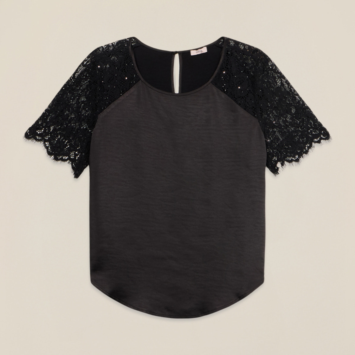 Oltre - Blusa de raso con partes de encaje - Negro