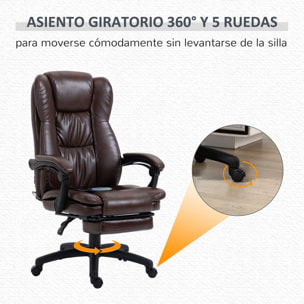 Silla de Masaje con 6 Puntos de Masaje Silla de Oficina Giratoria Silla de Despacho Reclinable con Altura Ajustable Reposapiés Retráctil y Control Remoto 68,5x68,5x113-121 cm Marrón