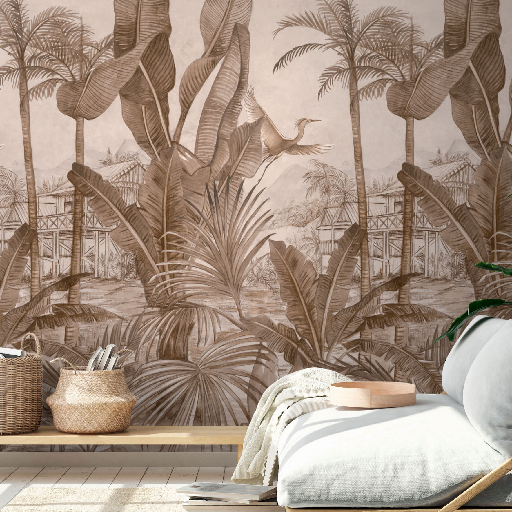 Papier peint deco jungle Marron