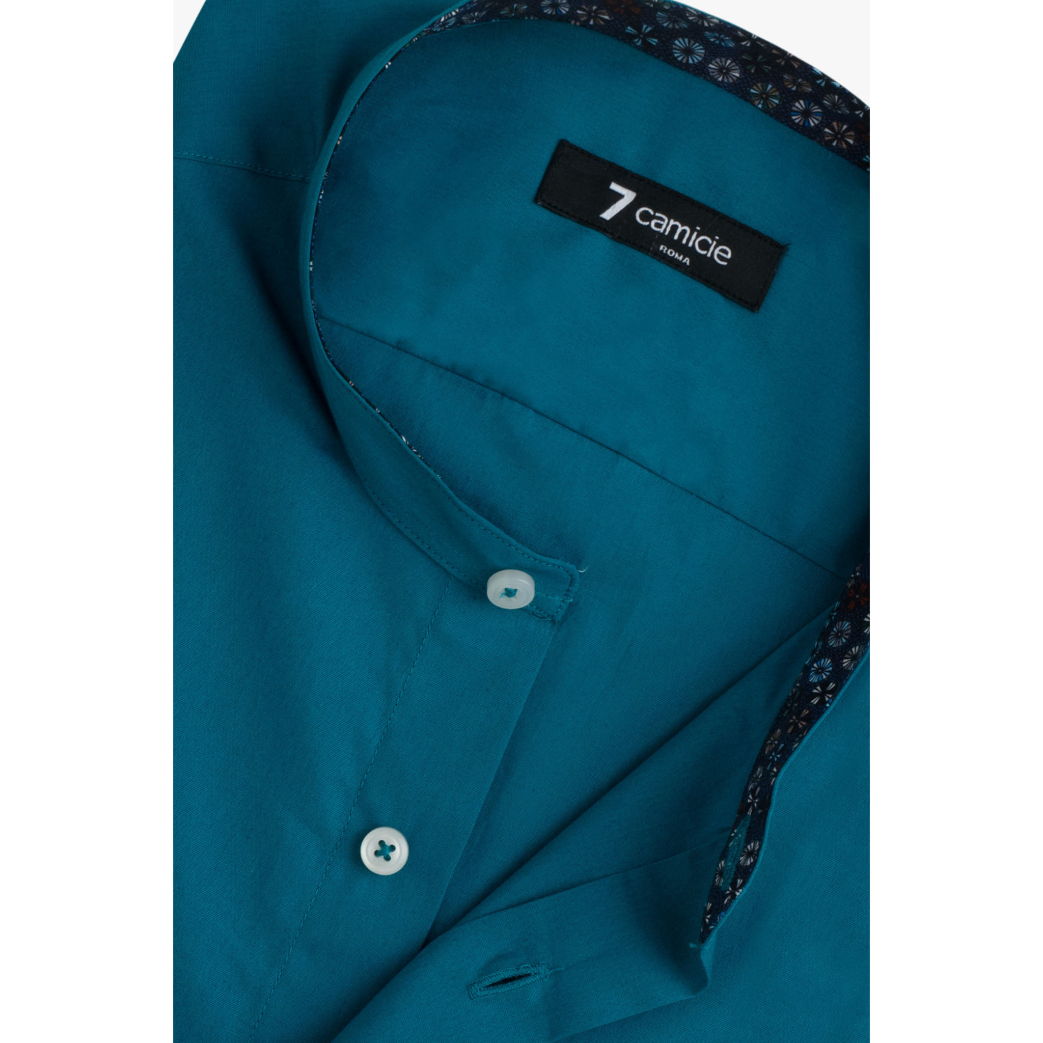 Camicia Uomo Coreano Slim Popeline Stretch Unito Verde Ottanio