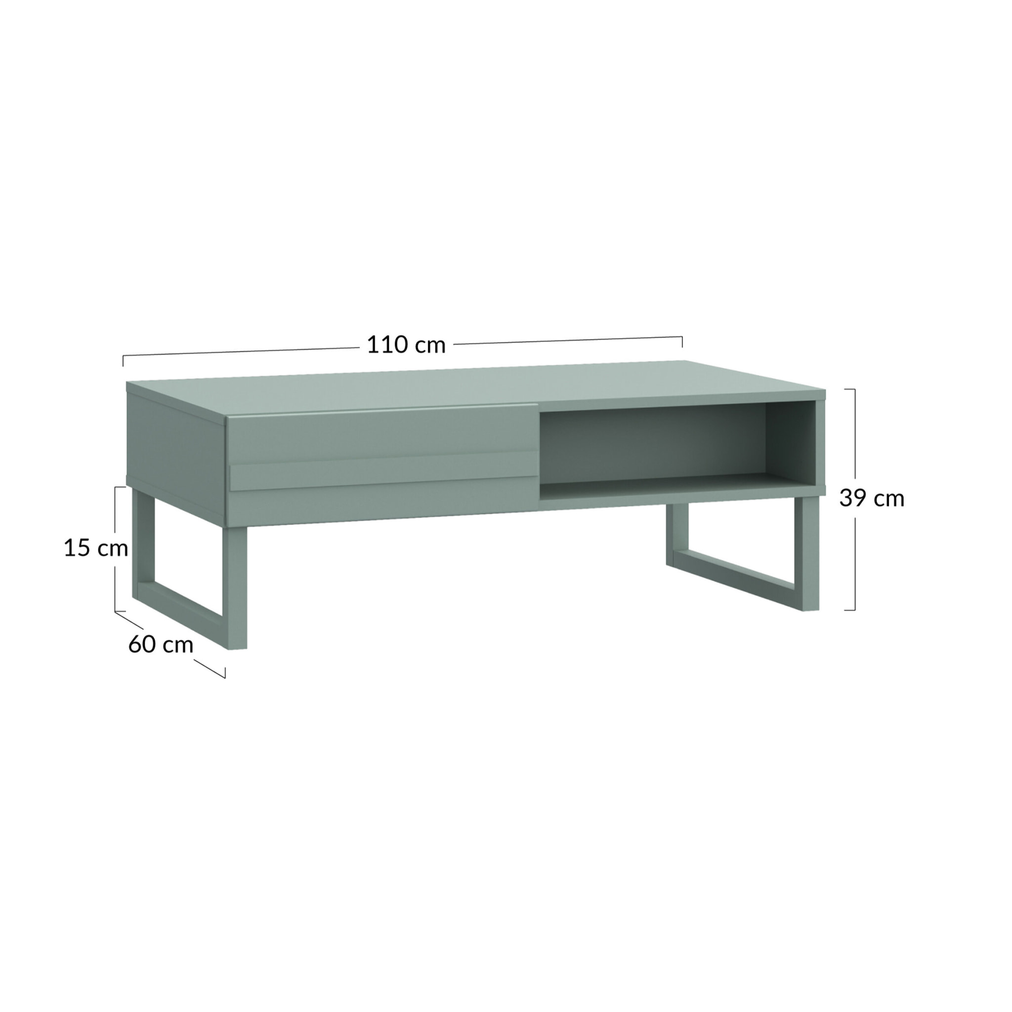Sofia - table basse - vert sauge mat - 1 niche - 110 cm - Vert sauge