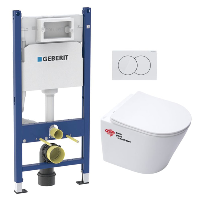 Pack WC bati-support Geberit + Cuvette Swiss Aqua Technologies sans bride + Abattant SoftClose + Plaque (INFINITIOMATGEB3)