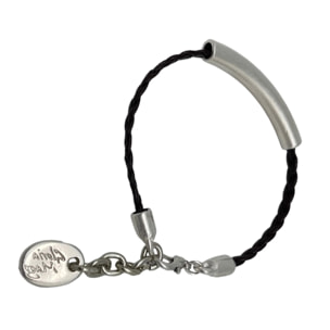 Pulsera cuero trenzado y tubo plata
