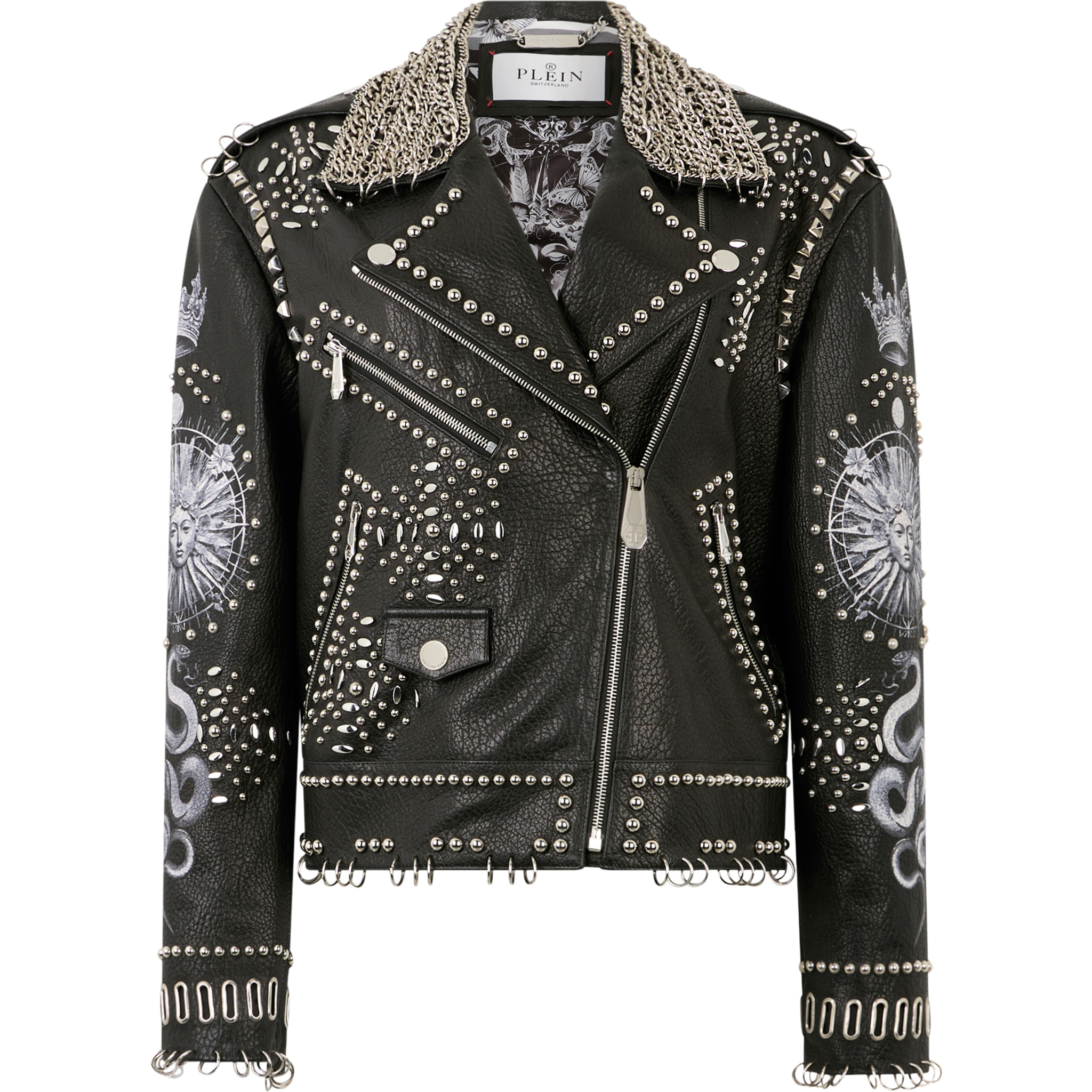 PHILIPP PLEIN Oversized Biker Jacket Studs Butterfly Tattoo