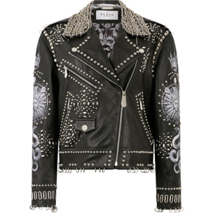 PHILIPP PLEIN Oversized Biker Jacket Studs Butterfly Tattoo