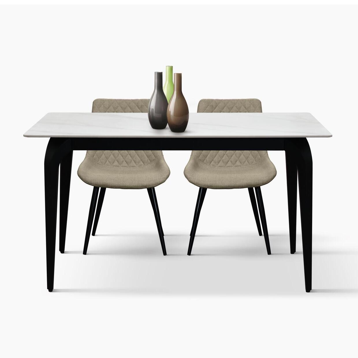 Tavolo ALERIA in ceramica, effetto marmo bianco e gambe in metallo verniciato nero, fisso 140x80x76 cm