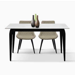 Tavolo ALERIA in ceramica, effetto marmo bianco e gambe in metallo verniciato nero, fisso 140x80x76 cm