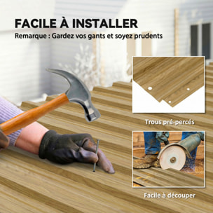 Lot de 12 panneaux - dim. 129L x 45l cm - tôle acier ondulé couleur bois naturel