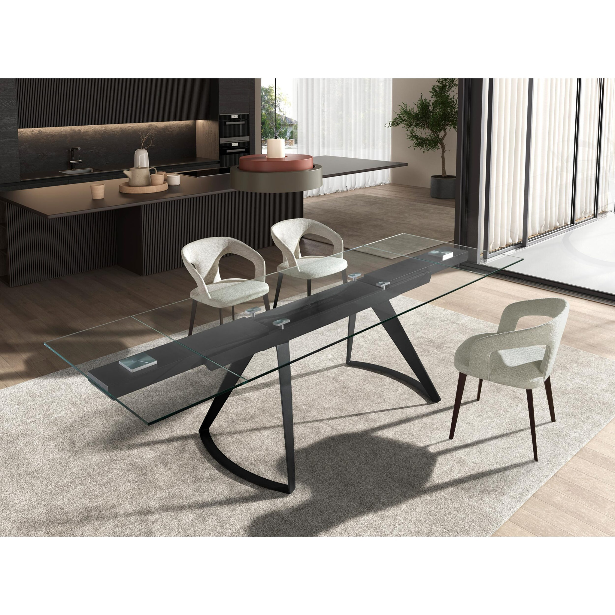 Mesa comedor Angel Cerdá extensible rectangular con tapa de cristal templado 180x100x75cm