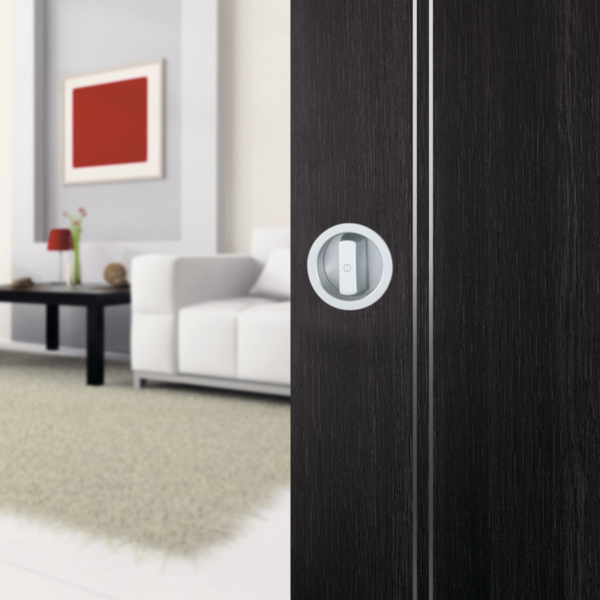 Set 1 aluminium pour porte coulissante 4920 F249 ronde aspect chromé brillant, aveugle sans gâche, cuvette + doigt - HOPPE - 3948041