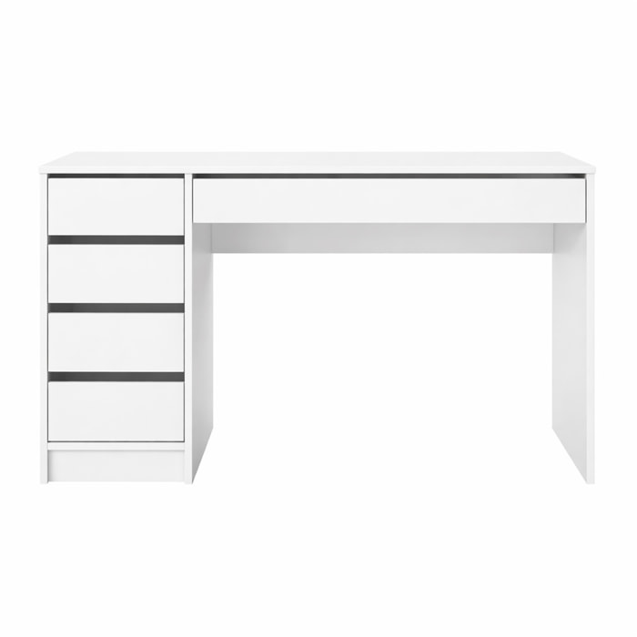 Scrivania moderna con 4 Cassetti e 1 cassettone centrale Ufficio Mobile Desk 120 x 55 x 75 cm  bianco lucido