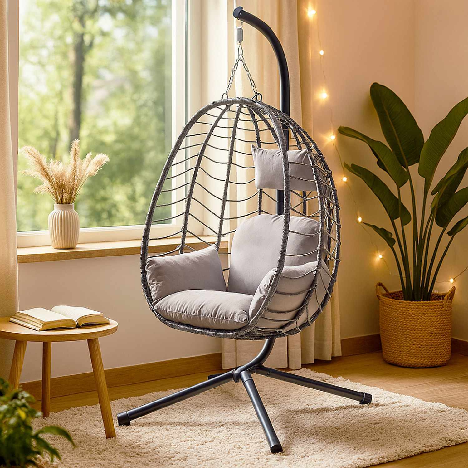 Fauteuil suspendu en résine effet rotin gris ATHENE