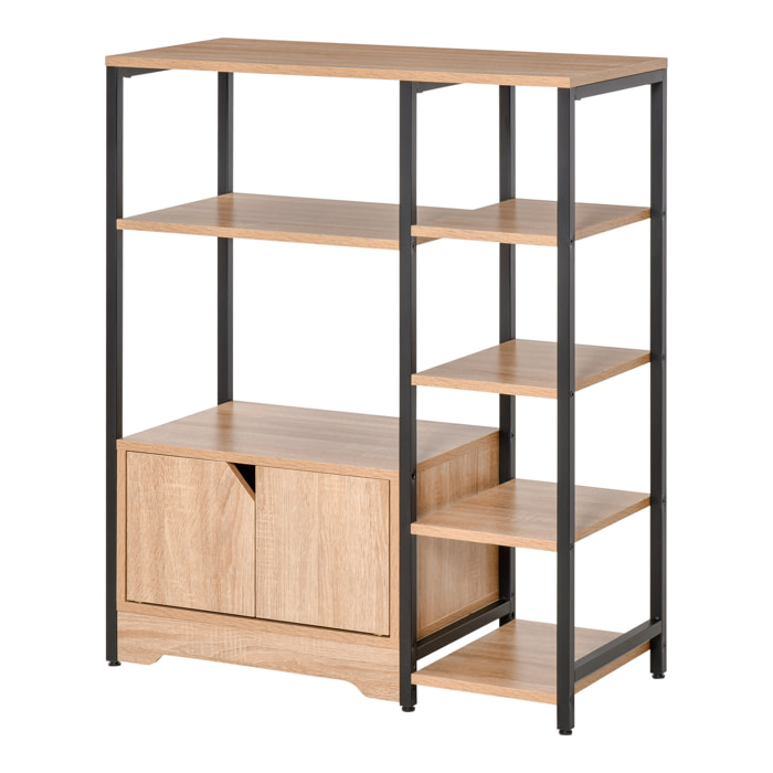 HOMCOM Estantería para Libros con Múltiples Estantes Abiertos y 1 Armario de Doble Puerta Librería de Almacenamiento para Oficina Salón 80x35x97 cm Madera Natural