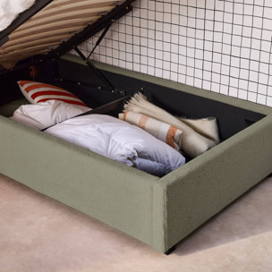 Lit coffre avec sommier à lattes et tête de lit 90 x 190cm finition bouclette CAMERON