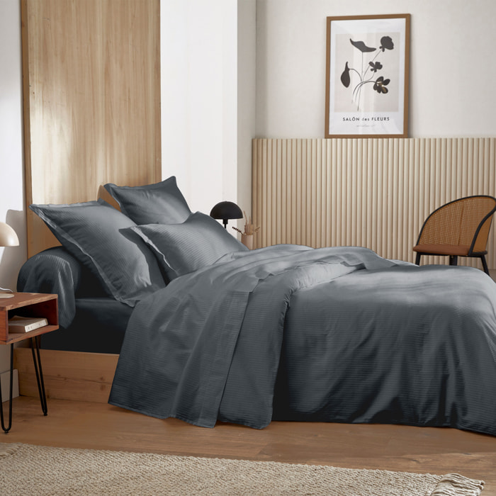 Drap satin de coton rayures ton sur ton - Gris