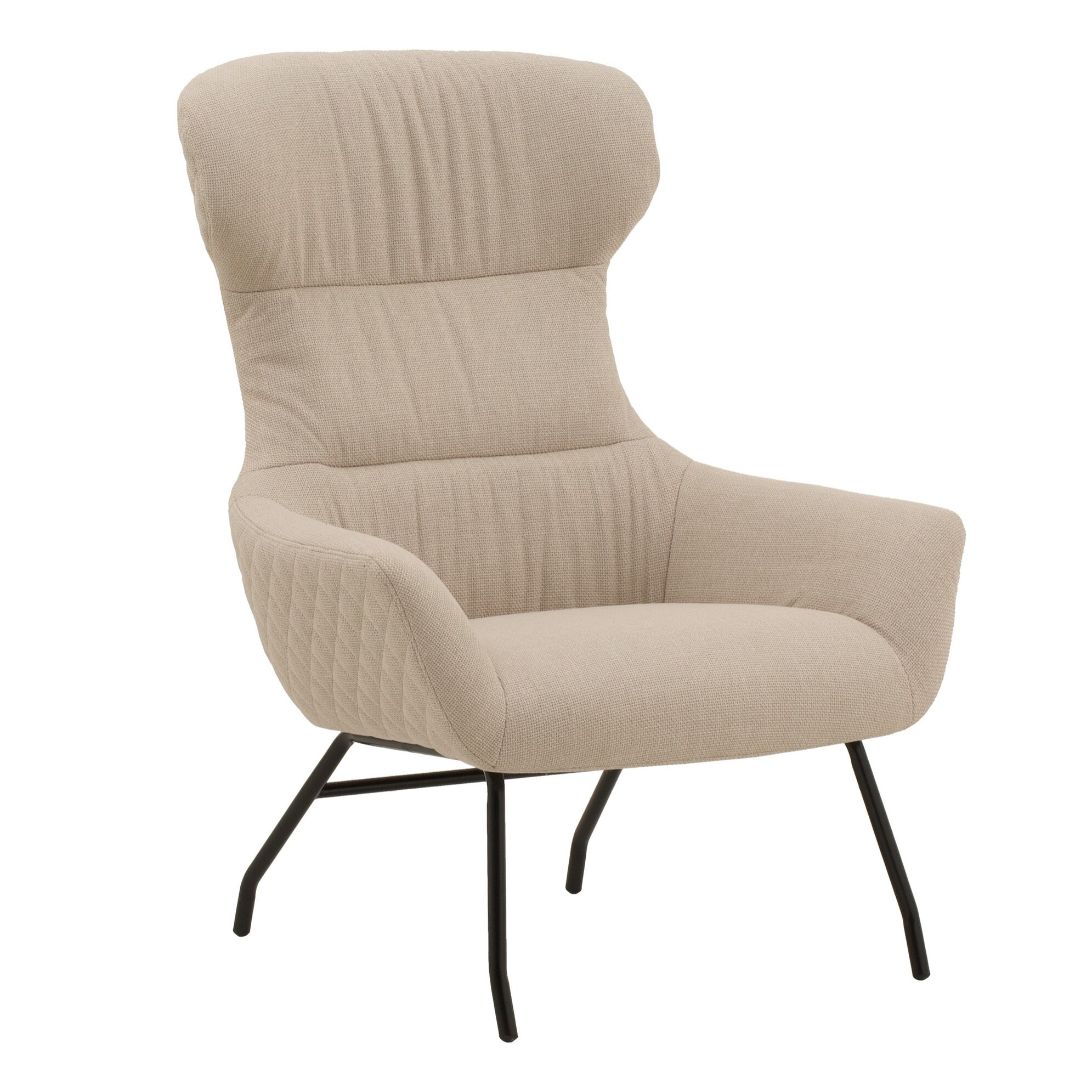 Poltrona HAITI in tessuto beige e gambe in metallo nero