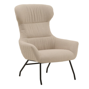 Poltrona HAITI in tessuto beige e gambe in metallo nero
