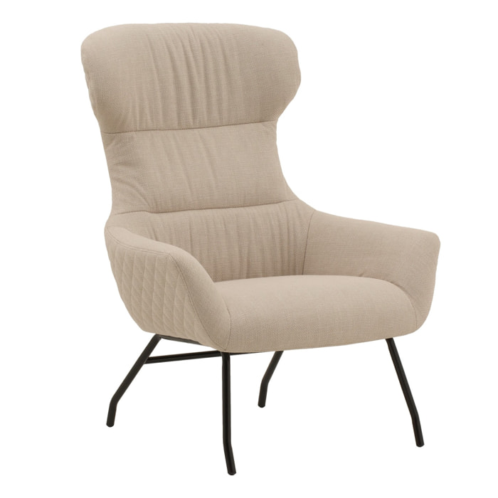 Poltrona HAITI in tessuto beige e gambe in metallo nero