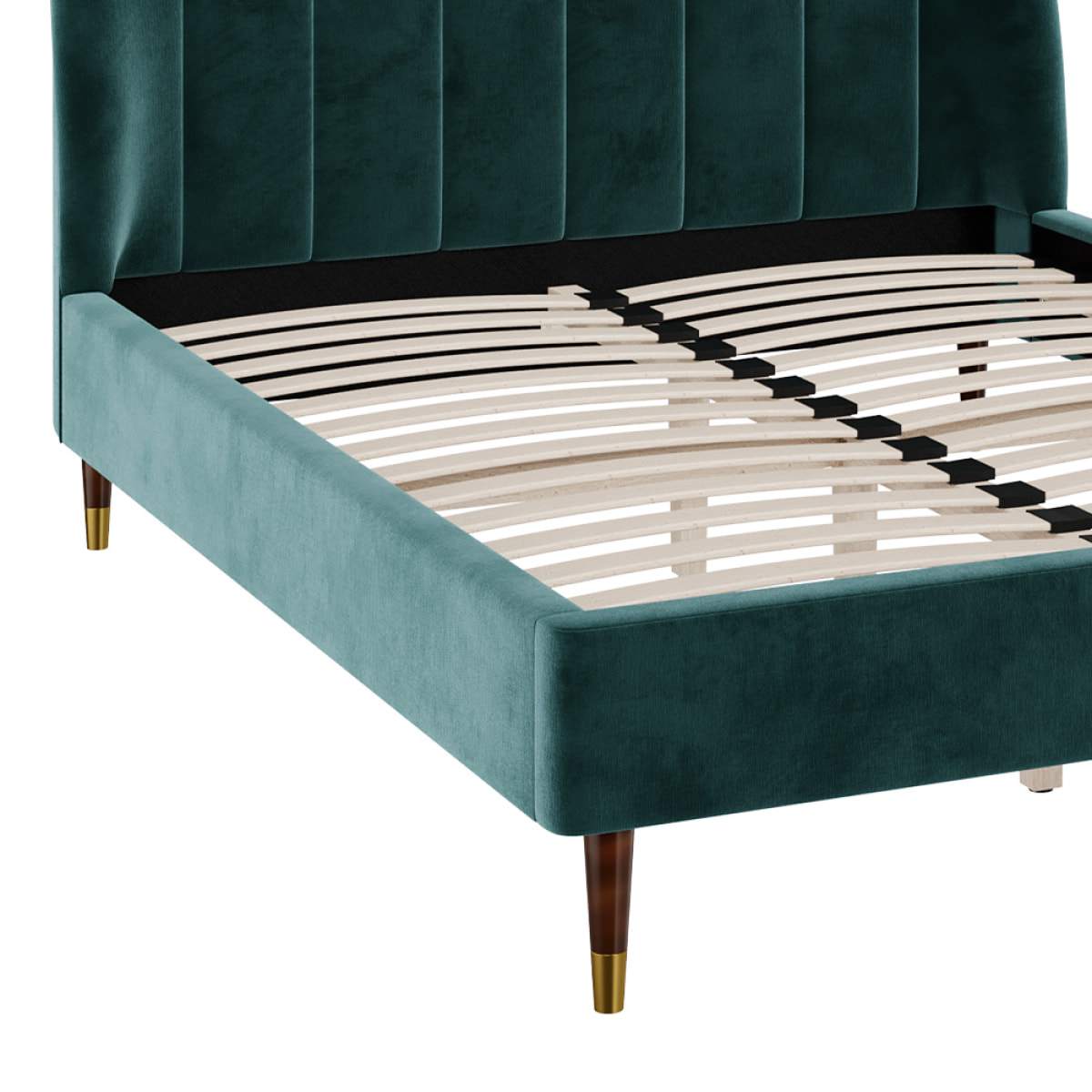Lit double 140x190 cm en velours vert et pieds doré - Gala