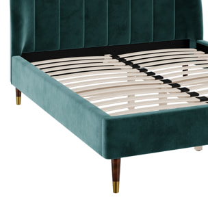 Lit double 140x190 cm en velours vert et pieds doré - Gala
