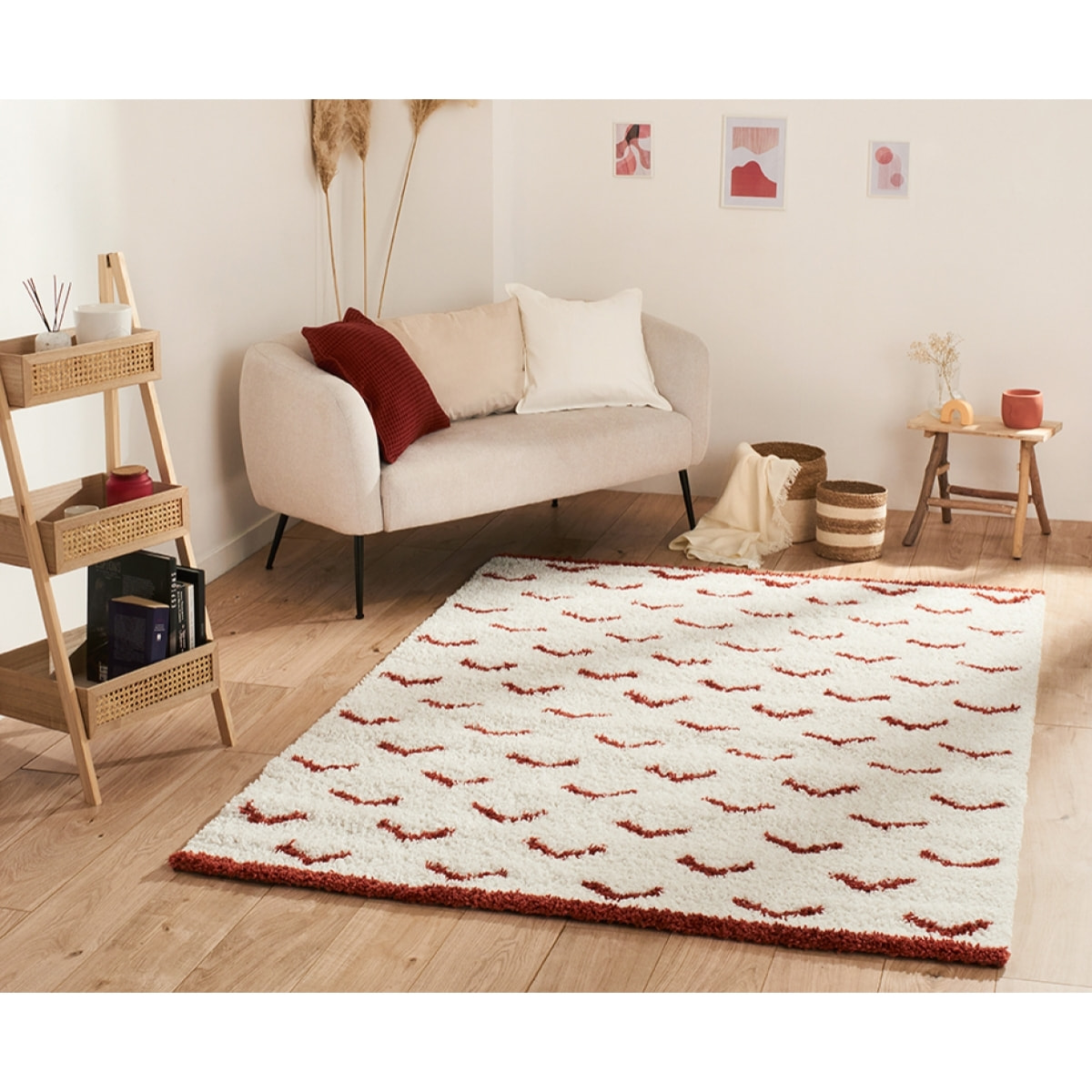 Terra - tapis shaggy de salon en laine artificielle terracotta