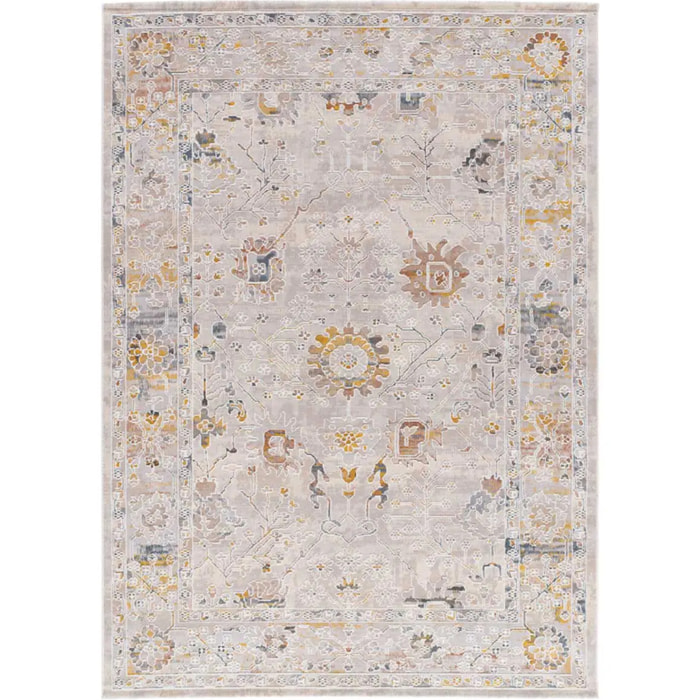 BERTA Alfombra vintage oriental de pelo corto Beige y Multicolor, varias medidas disponibles.