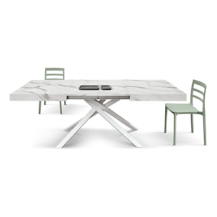 Tavolo FORTE DEI MARMI in legno, finitura bianco statuario e base in metallo bianco, allungabile 140x90 cm - 220x90 cm