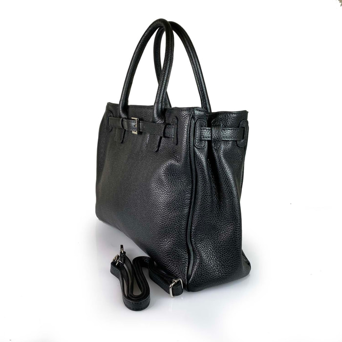 Borsa Donna in vera pelle Made in Italy colore Nero dimensioni cm 28 x 38 x 15