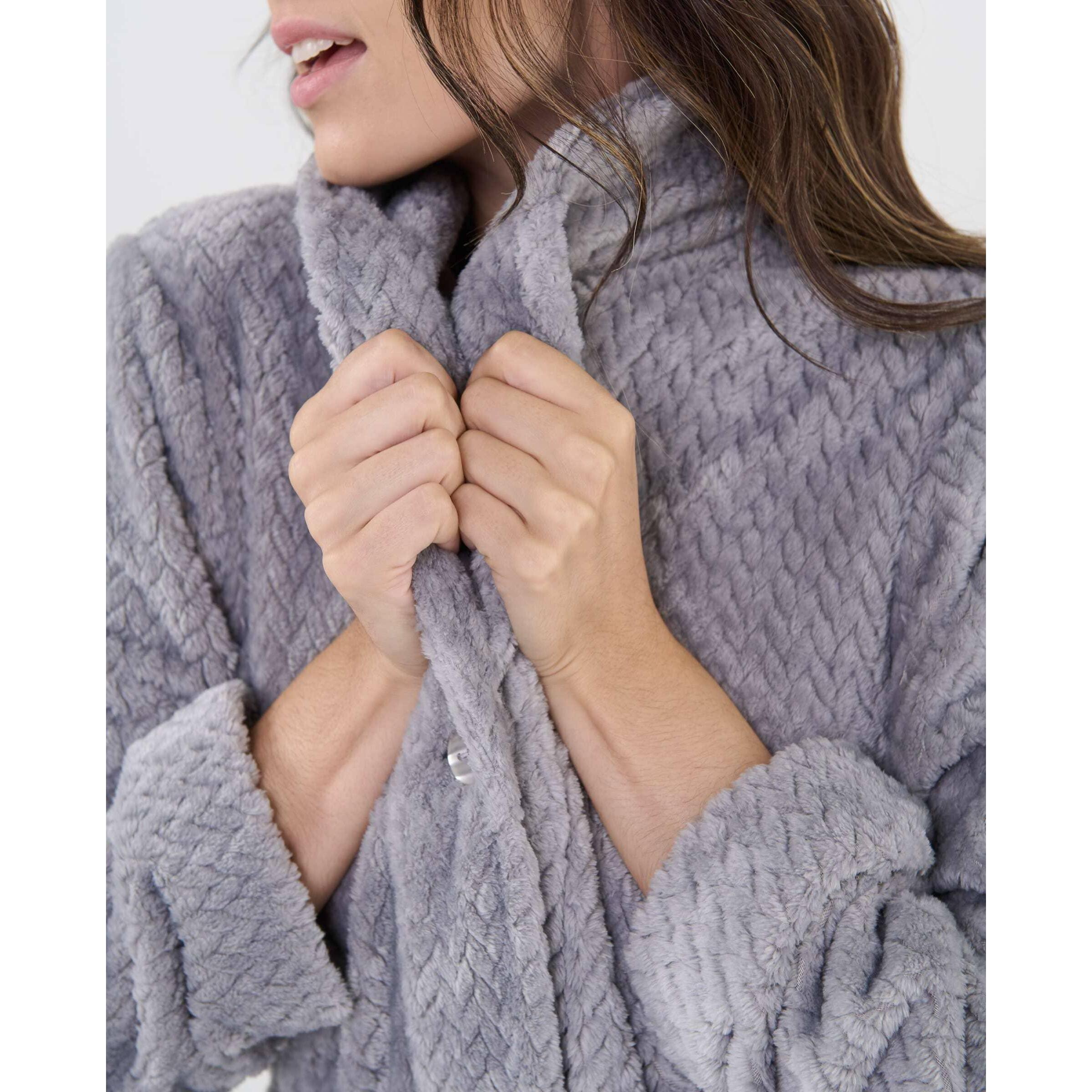 Bata mujer Jacquard, largura máxima, de estilo clásico, botones, prácticos bolsillos laterales, cinturón y manga larga