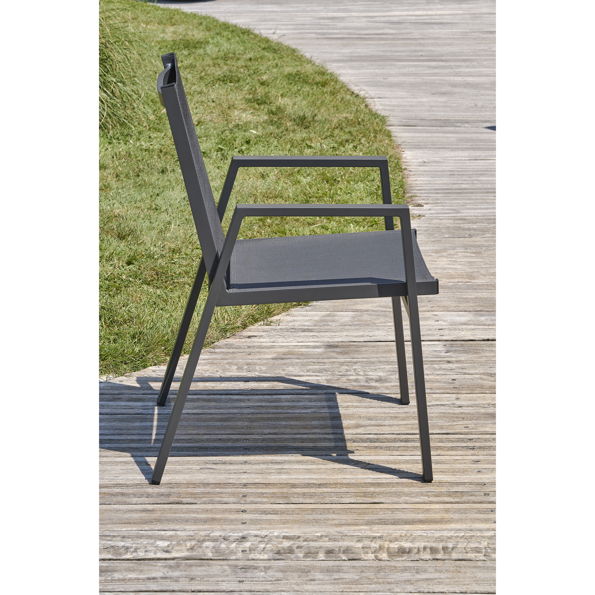 FLORIDE - Lot de 2 fauteuils de jardin empilables en aluminium gris anthracite