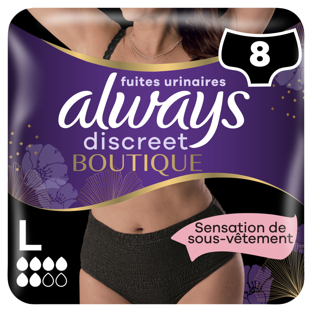 4x8 Culottes pour Fuites Urinaires Always Discreet Boutique - Taille L - Noires